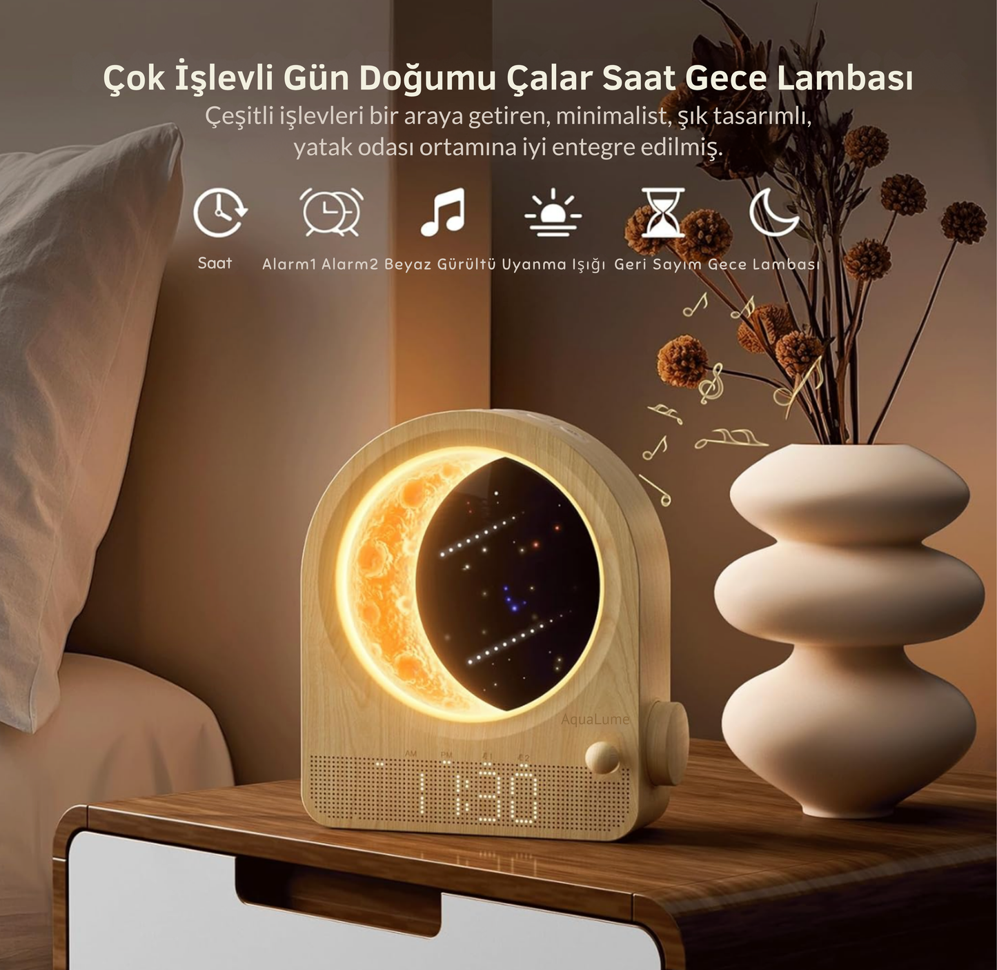 Tyrell® MoonRise Işıklı Alarm ve Gece Lambası