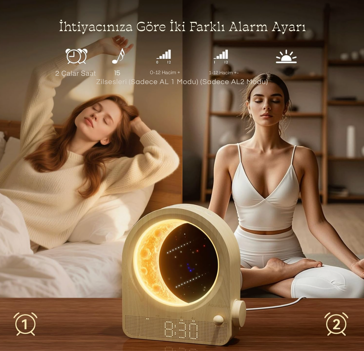 Tyrell® MoonRise Işıklı Alarm ve Gece Lambası