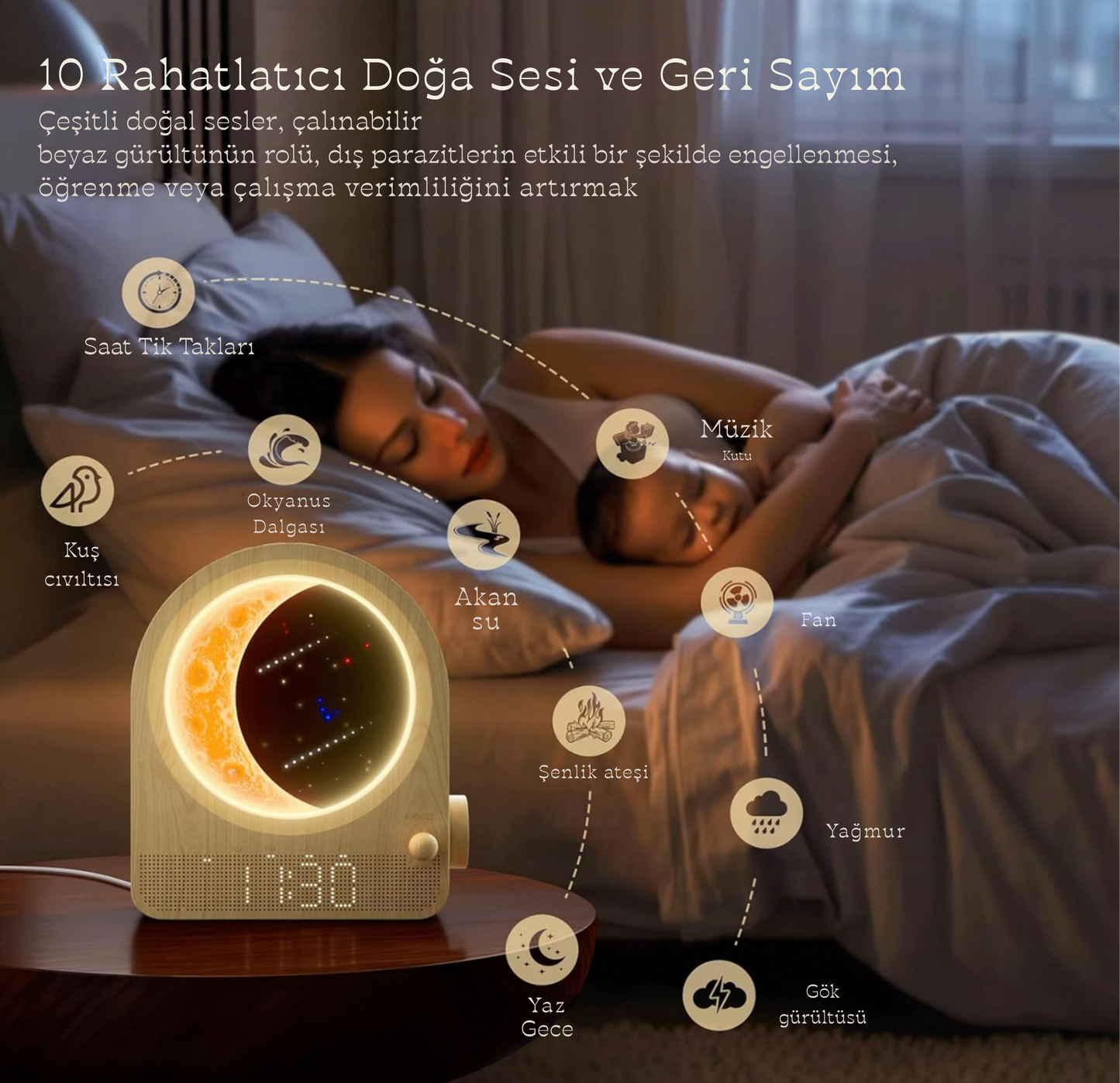 Tyrell® MoonRise Işıklı Alarm ve Gece Lambası